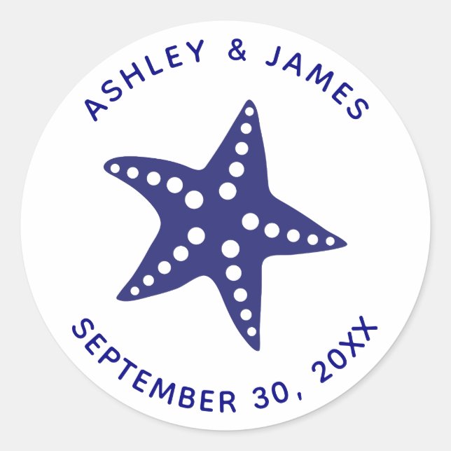 Stickers Mariage Starfish, Marine Blue Beach Thème (Devant)