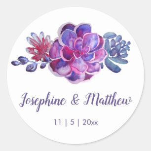 Stickers Mariage Succulents à l'aquarelle violette