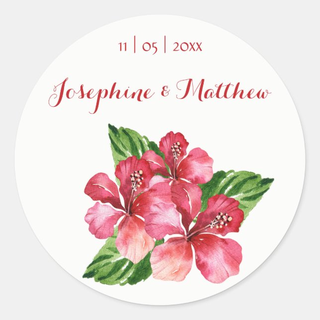 Stickers Mariage Tropical Hibiscus Rouge (Devant)