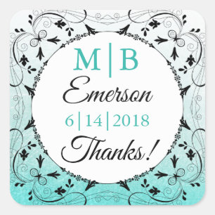 Stickers Mariage Turquoise personnalisé Merci