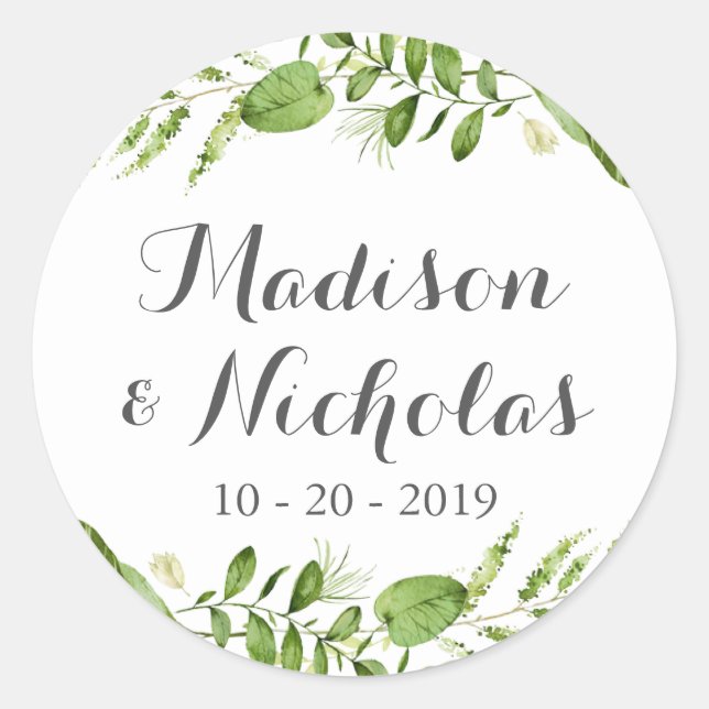 Stickers Mariage Vert Enveloppe Sceau, Verdure (Devant)