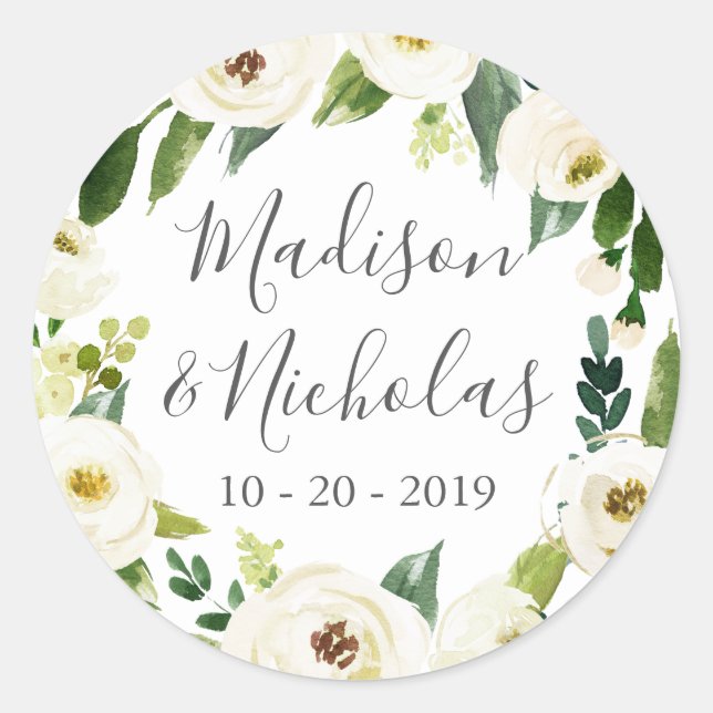 Stickers Mariage vert Fleur Blanche (Devant)
