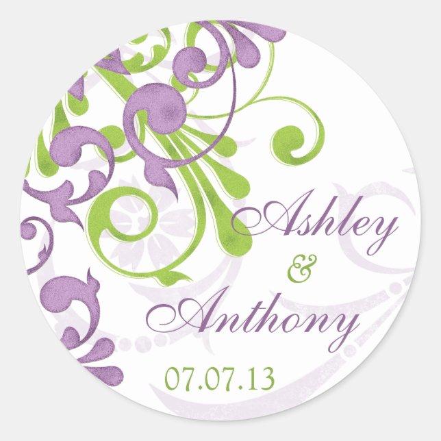 Stickers Mariage vert violet blanc floral (Devant)