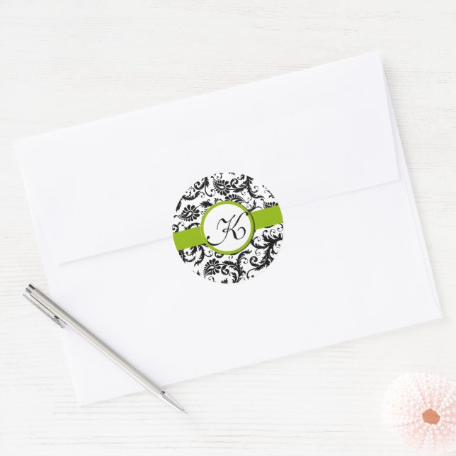 Stickers Mariage Vintage  vert pomme Damask (Enveloppe)