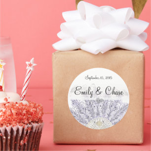 Stickers Mariage Vintage violet en plumes