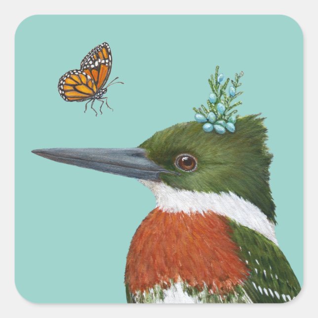 stickers martin-pêcheur vert et monarque papillon (Devant)