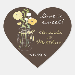 Stickers Mason Brown et Jaune Mason Jar Mariage Fa