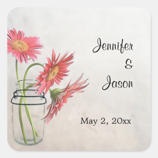 Stickers Mason Jar Daisies - Enregistrer la date (Devant)