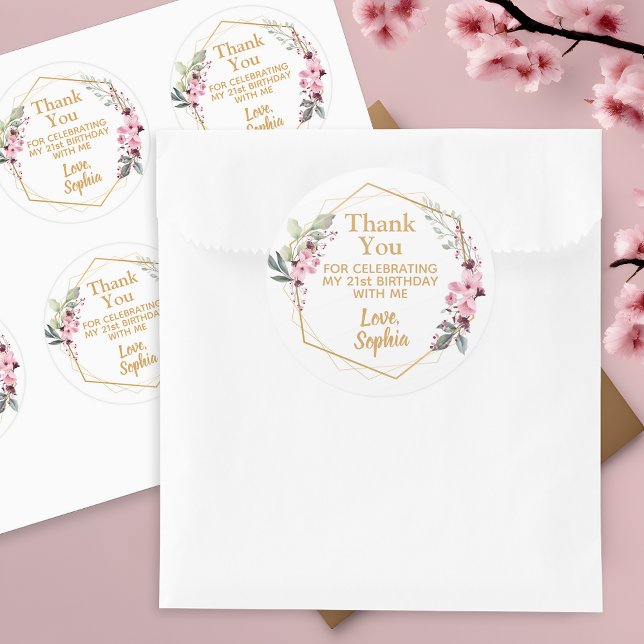 Stickers Merci 21e anniversaire de Cherry Blossom (Say Thank You in Style with Sakura Elegance! 🌸🌟)
