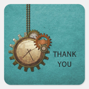 Stickers Merci à horloge vintage, Turquoise