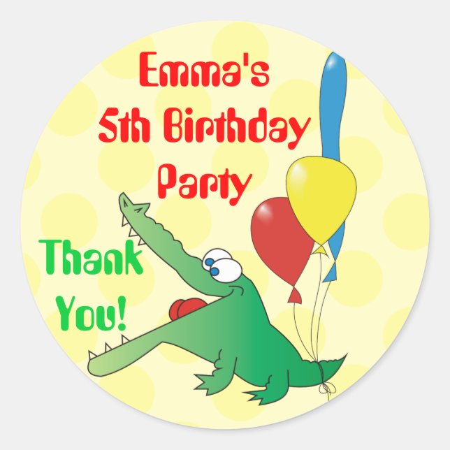 Stickers Merci Anniversaire de enfant crocodile mi (Devant)