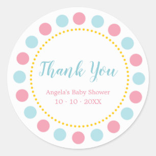 Stickers Merci Baby shower bleu et rose