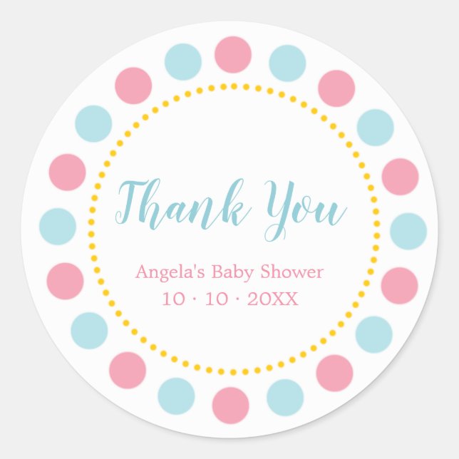 Stickers Merci Baby shower bleu et rose (Devant)