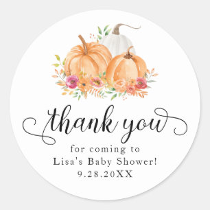 Stickers Merci Baby shower Citrouille Automne