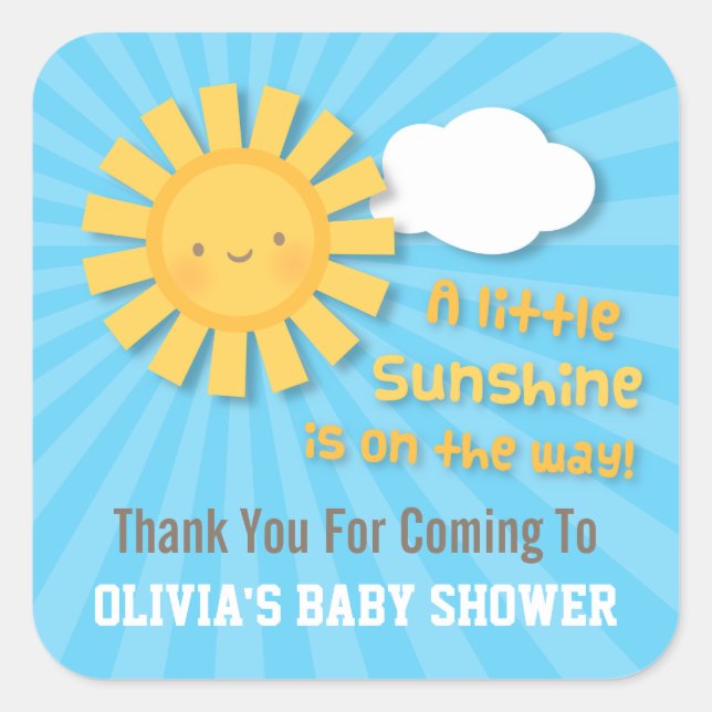 Stickers Merci Baby shower soleil mignon (Devant)
