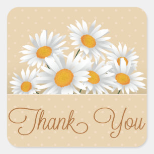 Stickers Merci blanc marguerite florale point rose