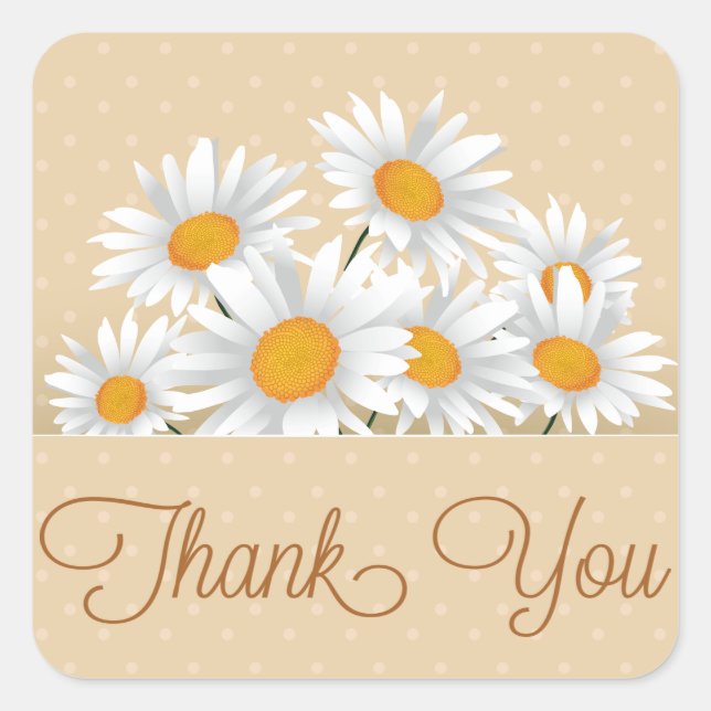 Stickers Merci blanc marguerite florale point rose (Devant)