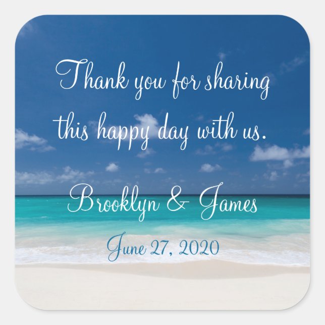 Stickers Merci Blue Beach Wedding (Devant)