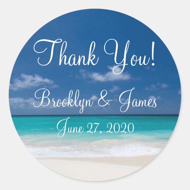 Stickers Merci Blue Beach Wedding (Devant)