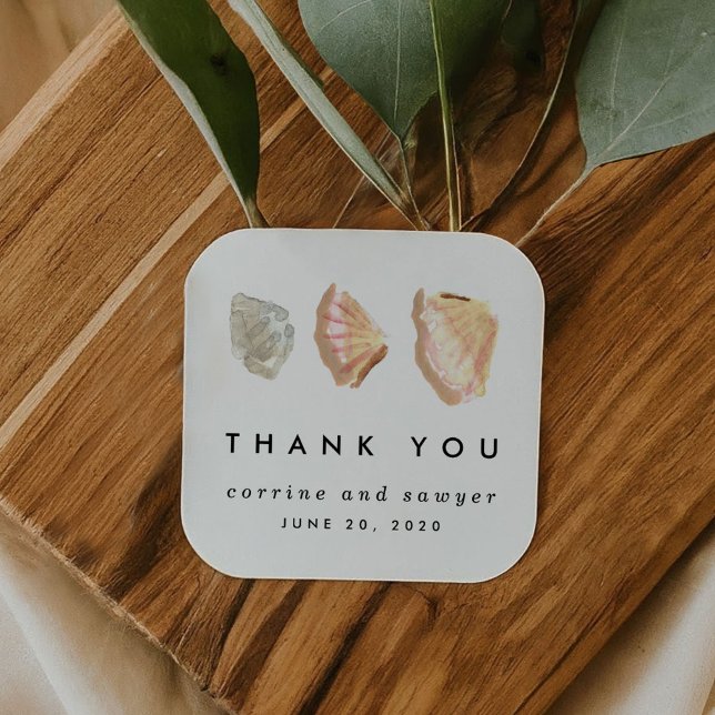 Stickers Merci des coquillages d'aquarelle marine (Nautical Watercolor Seashells Thank You Stickers)