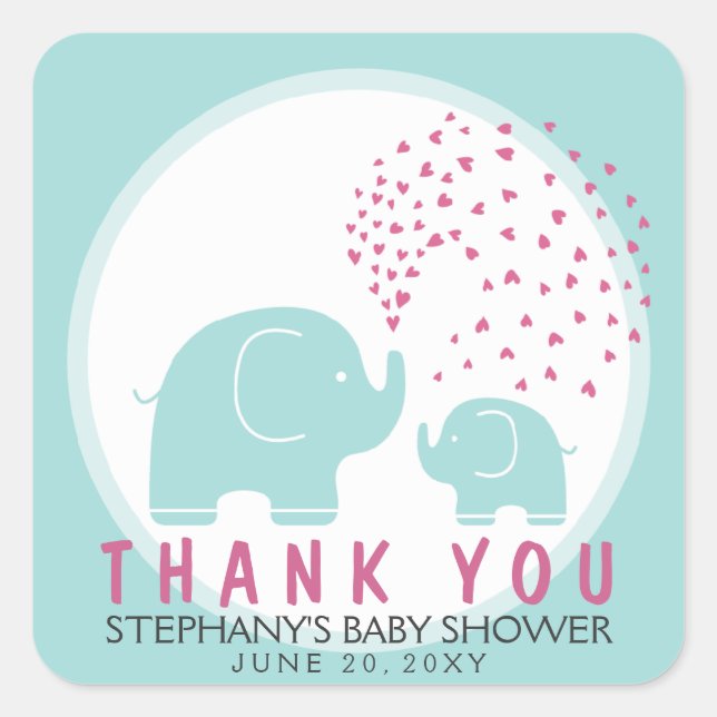 Stickers Merci Eléphants Bleus Personnalisés (Devant)