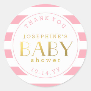 Stickers Merci en Baby shower rose