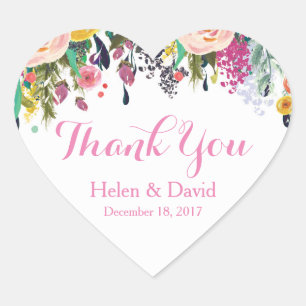 Stickers Merci Floral Rose Favoriser Mariage