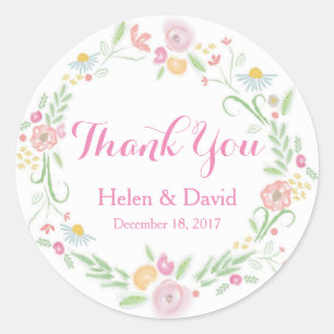 Stickers Merci Floral Rose Favoriser Mariage