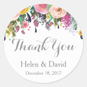 Stickers Merci Floral Rose Favoriser Mariage
