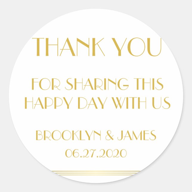 Stickers Merci Gold Great Gatsby Wedding (Devant)