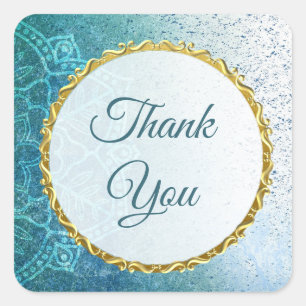 Stickers Merci Mandala bleu et or