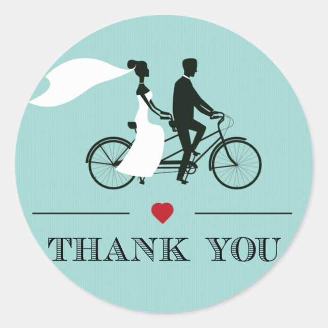 Stickers Merci Mariage à vélo Aqua Tandem (Devant)