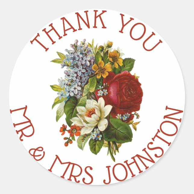 Stickers Merci Mariage Bouquet Bourgogne Rose (Devant)