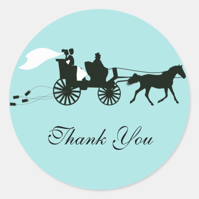 Stickers Merci Mariage cheval et transport (Devant)