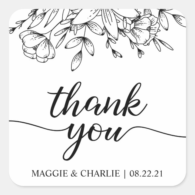 Stickers Merci Mariage et fleurs (Devant)