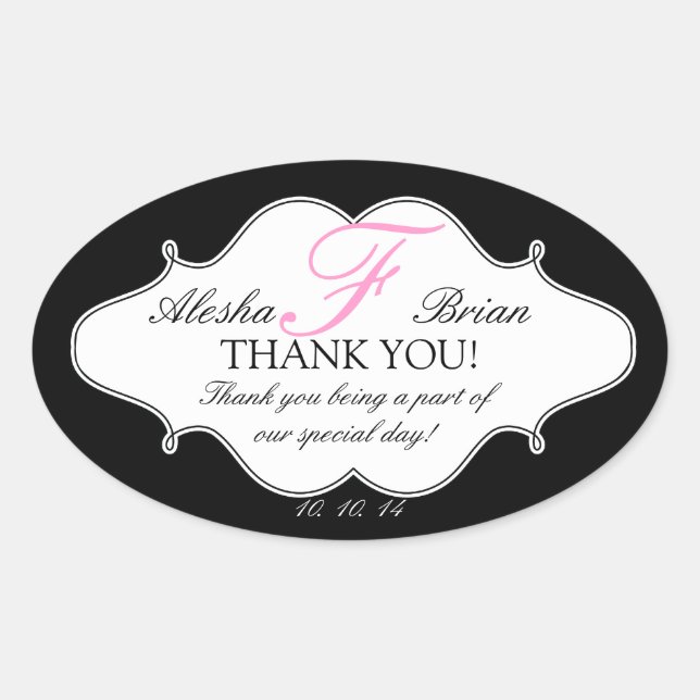 Stickers Merci Mariage Monogramme F Oval (Devant)
