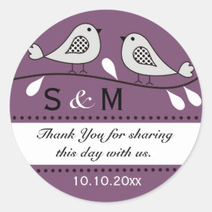Stickers Merci Mariage Monogramme : violet