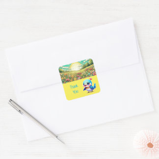 stickers Merci - Oiseaux et coucher de soleil