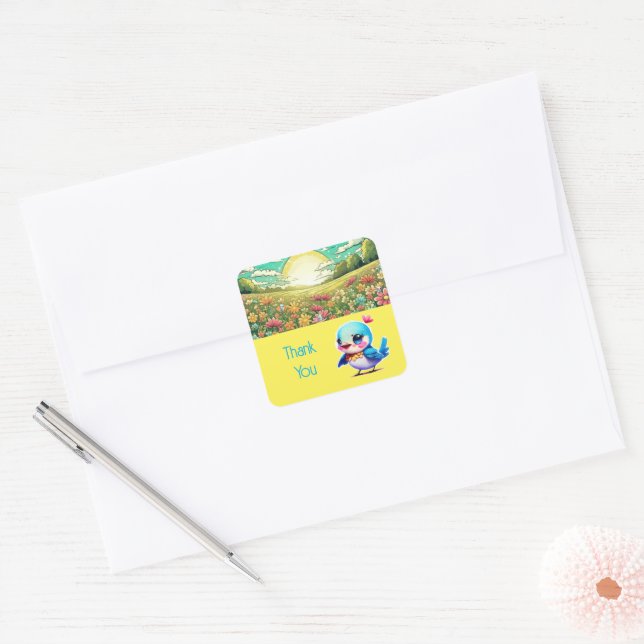 stickers Merci - Oiseaux et coucher de soleil (Enveloppe)