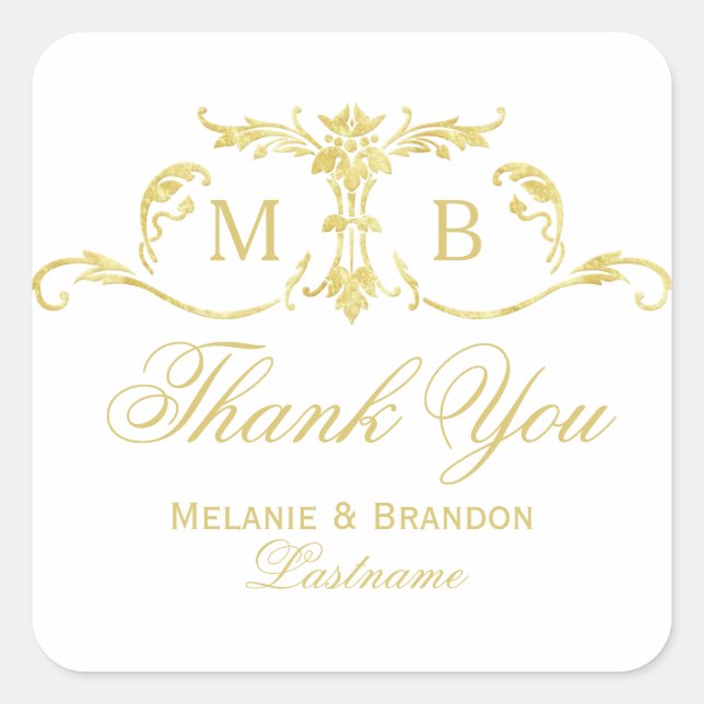 Stickers Merci or mariage monogramme or (Devant)
