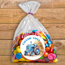 Stickers Merci rond du tracteur bleu anniversaire