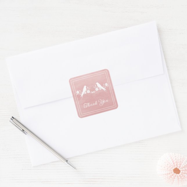 Stickers Merci rose Lovebirds (Enveloppe)