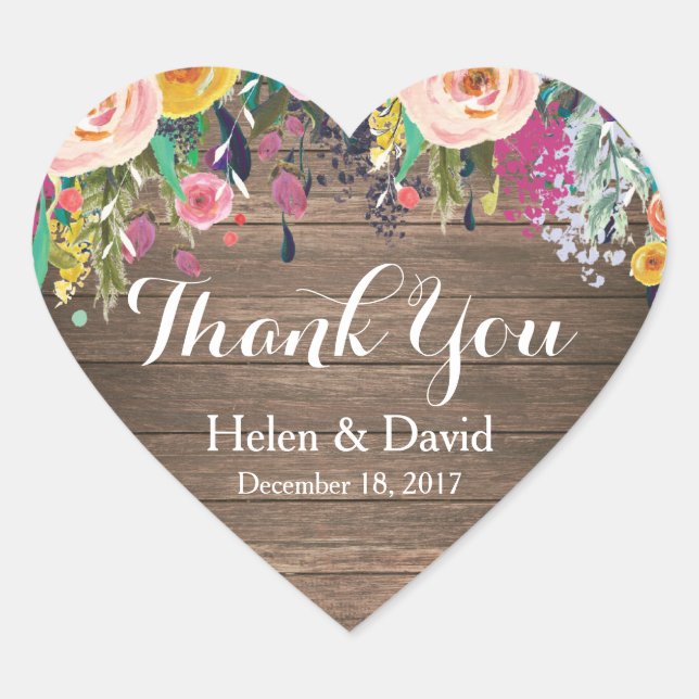Stickers Merci rose rustique de mariage favori (Devant)