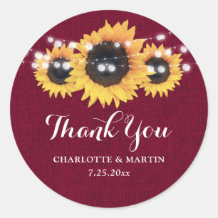 Stickers Merci rouge Burlap Sunflower Bourgogne