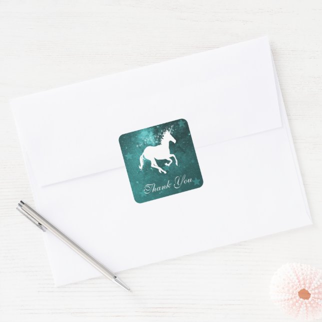 Stickers Merci Unicorne turquoise (Enveloppe)