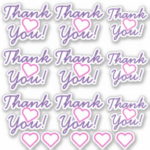 Stickers "Merci" violet, forme de coeur rose