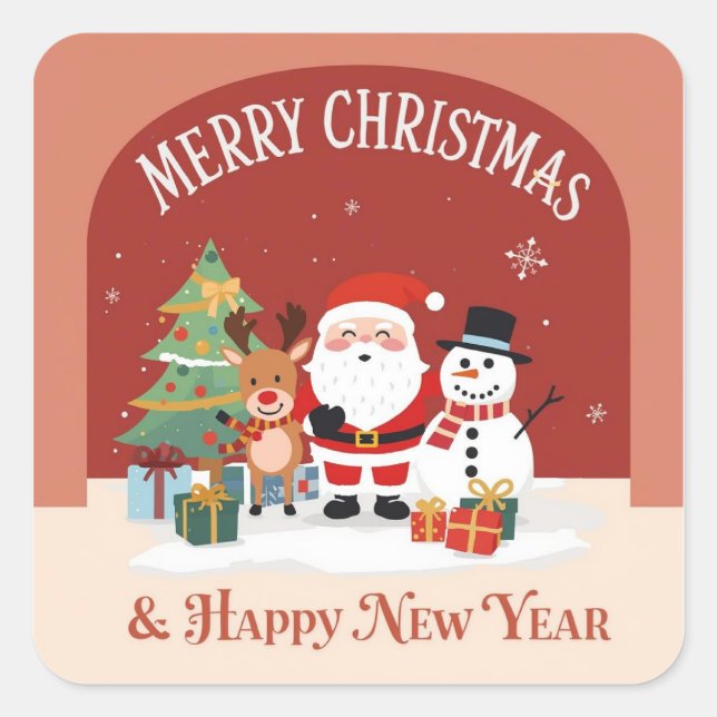 Stickers: Merry Christmas & Happy New Year Square Sticker (Front)