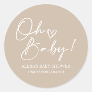Stickers minimaliste Oh Baby shower Beige Faveur