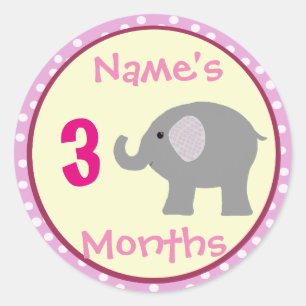 Stickers Mois Eléphant Fille Bébé Personnalisé