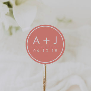 Stickers Monogramme de mariage moderne Corail